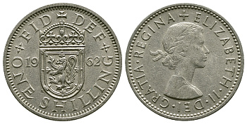 Великобритания 1 шиллинг 1962 Елизавета II (1952-2022), Шотландский герб KM 905, Spink 4148 медно-никель 4384-657