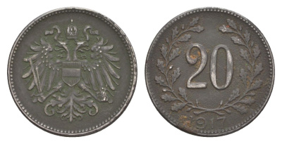 Австрия 20 геллеров 1917 KM 2826 железо 4632-648