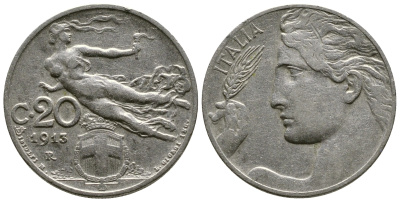 Италия 20 чентезимо 1913 R, Виктор Эммануил III (1900-1946) KM 44 никель 4622-344