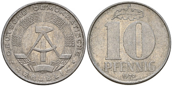 ГДР 10 пфеннигов 1972 A KM 10 алюминий 68-812
