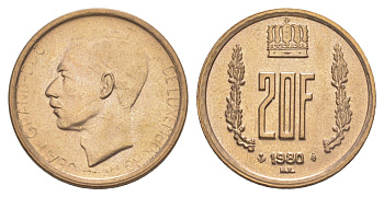 Люксембург 20 франков 1980 Герцог Жан (1964-1999) KM 58 алюминиевая бронза UNC 4641-1115