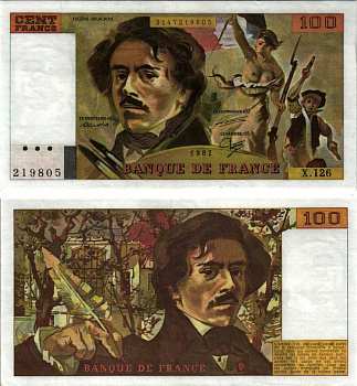 ФРАНЦИЯ 100 ФРАНКОВ 1987 ЭЖЕН ДЕЛАКРУА, ФРАЦУЗСКИЙ ЖИВОПИСЕЦ, ПРЕДВОДИТЕЛЬ РОМАНТИЧЕСКОГО НАПРАВЛЕНИЯ Pick 154с бумага XF-UNC 7183-39-2-2