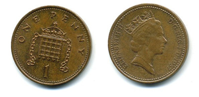 Великобритания 1 пенни 1987 Елизавета II (1952-2022) КМ 935, Spink 4381 (B3) бронза 4110-827