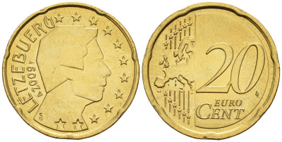 Люксембург 20 евроцентов 2009 KM 79 нордик UNC 4148-735