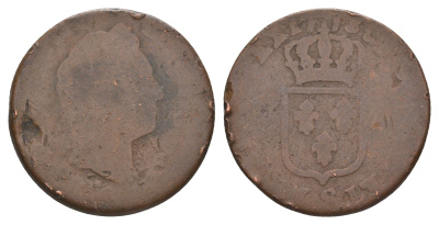 Франция 1 соль 1773 Людовик XV (1715-1774) KM 545 медь 4657-913