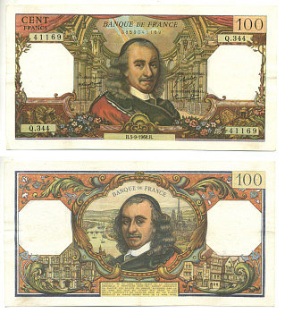 ФРАНЦИЯ 100 ФРАНКОВ 1968 5 СЕНТЯБРЯ 1968 Pick 149c бумага аUNC 3295-35-1