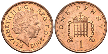 Великобритания 1 пенни 2002 Елизавета II (1952-2022) KM 986, Spink 4710 (B5) сталь плакированная медью 4609-563