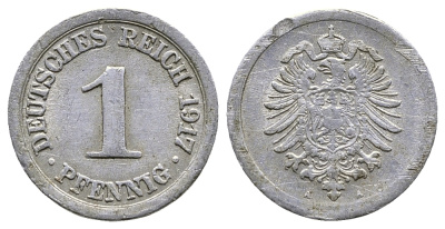 Германия 1 пфенниг 1917 A KM 24, J. 300, Weege 2 алюминий 4380-133