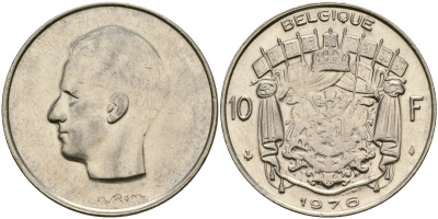 Бельгия 10 франков 1976 Belgique, Бодуэн I (1951-1993) KM 155.1 никель 4135-1031