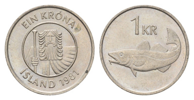 Исландия 1 крона 1981 треска KM 27 медно-никель 4691-522
