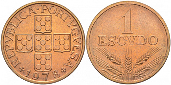 Португалия 1 эскудо 1978 КМ 597 бронза UNC M10-4