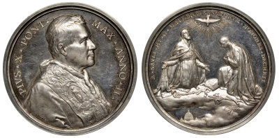 Ватикан медаль 1903-1914 Пий X, вознесение на облака 43,7 мм, 22,4 гр серебро UNC 1090-3-22