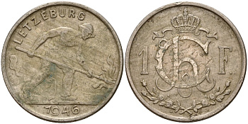 Люксембург 1 франк 1946 KM 46.1 медно-никель 4597-1142