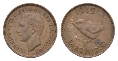 Великобритания 1 фартинг 1942 Георг VI (1936-1952) KM 843, Spink 4116 бронза 4664-339