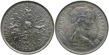 Великобритания 25 пенсов 1980 80 лет королеве Елизавете-королеве матери, Елизавета II (1952-2022) KM 921, Spink 2228 медно-никель UNC 107-233