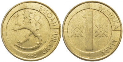 ФИНЛЯНДИЯ 1 МАРКА 1993 M KM 76 алюминиевая бронза 4448-335