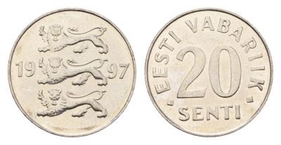 Эстония 20 сентов 1997 KM 23a сталь плакированная никелем UNC 4689-714
