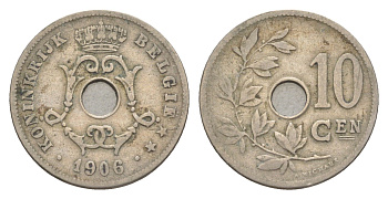 Бельгия 10 сантимов 1906 Belgie, Леопольд I (1865-1909) KM 53 медно-никель 4615-922