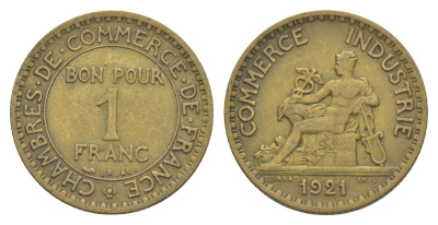 Франция 1 франк 1921 KM 876, Le Franc 218.5 алюминиевая бронза 4641-1015