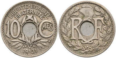 Франция 10 сантимов 1931 KM 866a, Le Franc 138.3 медно-никель 4143-957