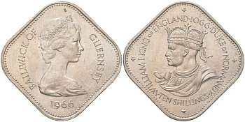 Гернси 10 шиллингов 1966 900 лет Нормандскому завоеванию KM 19 медно-никель UNC 4620-1124