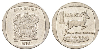 ЮАР 1 ранд 1998 KM 164 медь плакированная никелем 4627-342