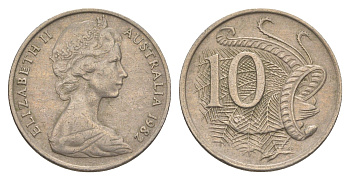 Австралия 10 центов 1982 Елизавета II (1952-2022), птица лирахвост KM 65 медно-никель 4364-1643
