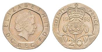 Великобритания 20 пенсов 1998 Елизавета II (1952-2022) KM 990, Spink 4630 (G3) медно-никель 4639-917