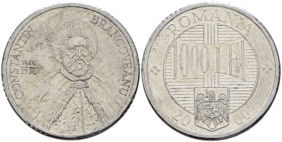 РУМЫНИЯ 1000 ЛЕЙ 2000 КОНСТАНТИН БРЫНКОВЯНУ (1688-1714) KM 153 алюминий 4519-153