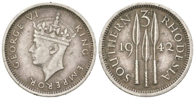 Южная Родезия 3 пенса 1942 Георг VI (1936-1952) KM 16 серебро 4617-118