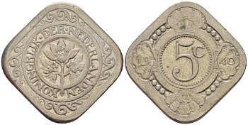 НИДЕРЛАНДЫ 5 ЦЕНТОВ 1940 KM 153 медно-никель 66-1216