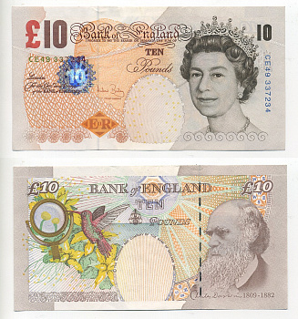 АНГЛИЯ 10 ФУНТОВ 2004 ЧАРЛЬЗ ДАРВИН, ПОДПИСЬ BALLEY Pick 389c бумага UNC (ПРЕСС) 6266-17-1-1