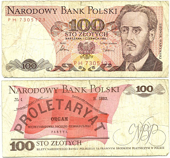 ПОЛЬША 100 ЗЛОТЫХ 1986 1 ИЮНЯ 1986, ЛЮДВИГ ВАРИНСКИЙ Pick 143e бумага 7551-21-1-2