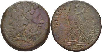 ЕГИПЕТ, ГОСУДАРСТВО ПТОЛЕМЕЕВ ТЕТРОБОЛ 246-230 гг. до н.э. ПТОЛЕМЕЙ III ЭВЕРГЕТ, ГОЛОВА ЗЕВСА АММОНА / ОРЕЛ, АЛЕКСАНДРИЯ, 40,44 гр Svoronos 1166 (Ptolemy IV) медь 1073-8-21