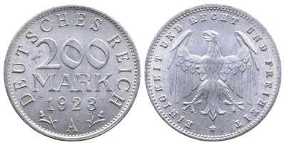ГЕРМАНИЯ 200 МАРОК 1923 A KM 35, J. 304 алюминий 4380-452