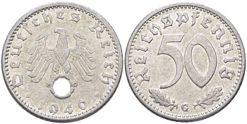 ГЕРМАНИЯ 50 РЕЙХСПФЕННИГОВ 1940 G KM 96, J. 372 алюминий 210-613