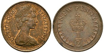 Великобритания 1/2 пенни 1981 Елизавета II (1952-2022) KM 914, Spink 4239 бронза 4173-822