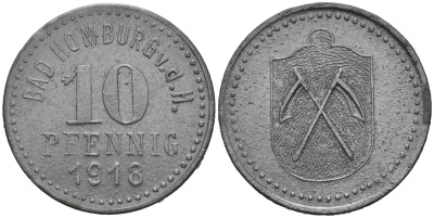 ГЕССЕН-НАССАУ, БАД ХОМБУРГ ХОХЕ 10 ПФЕННИГОВ 1918 НОТГЕЛЬД цинк 75-1426