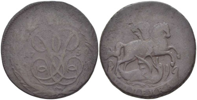 РОССИЯ 1 КОПЕЙКА 1759 БЕЗ БУКВ МОНДВОРА, ЕЛИЗАВЕТА (1741-1761), Биткин 396, КРАСНЫЙ МОНДВОР KM 6.1 медь 155-424