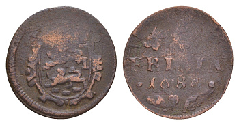 Нидерланды, Голландская Республика, Фрисландия 1 дуит 1686 KM 61 медь 4655-557