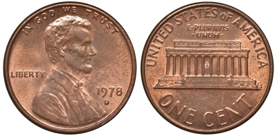 США 1 цент 1978 D KM 201 медь цинк 4549-844