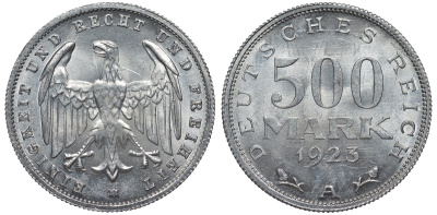 Германия 500 марок 1923 А KM 36, J.305 алюминий UNC 4587-522