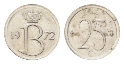 Бельгия 25 сантимов 1972 Belgie, Бодуэн I (1951-1993) KM 154 медно-никель 4705-356