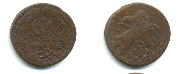 РОССИЯ 1 КОПЕЙКА 1757 медь 61-136