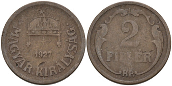 Венгрия 2 филлера 1927 BP KM 506 бронза 4115-1068
