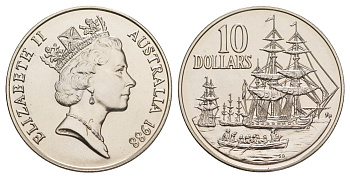 Австралия 10 долларов 1988 200 лет высадке Артура Филлипа KM 103 серебро BU 11-077-22