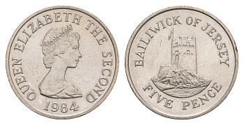 Джерси 5 пенсов 1984 башня Сеймур, Елизавета II (1952-2022) KM 56.1 медно-никель  UNC  4660-226