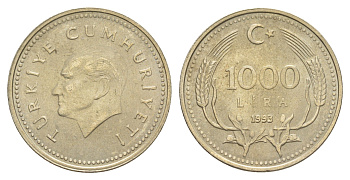 Турция 1000 лир 1993 Кемаль Ататюрк KM 997 медь цинк никель 4648-846