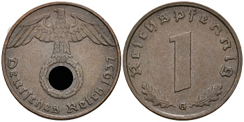 Германия 1 рейхспфенниг 1937 G KM 89, J 361 бронза 4136-1232