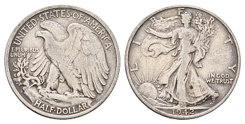 США 1/2 доллара (50 центов) 1942 S KM 142 серебро 4044-513